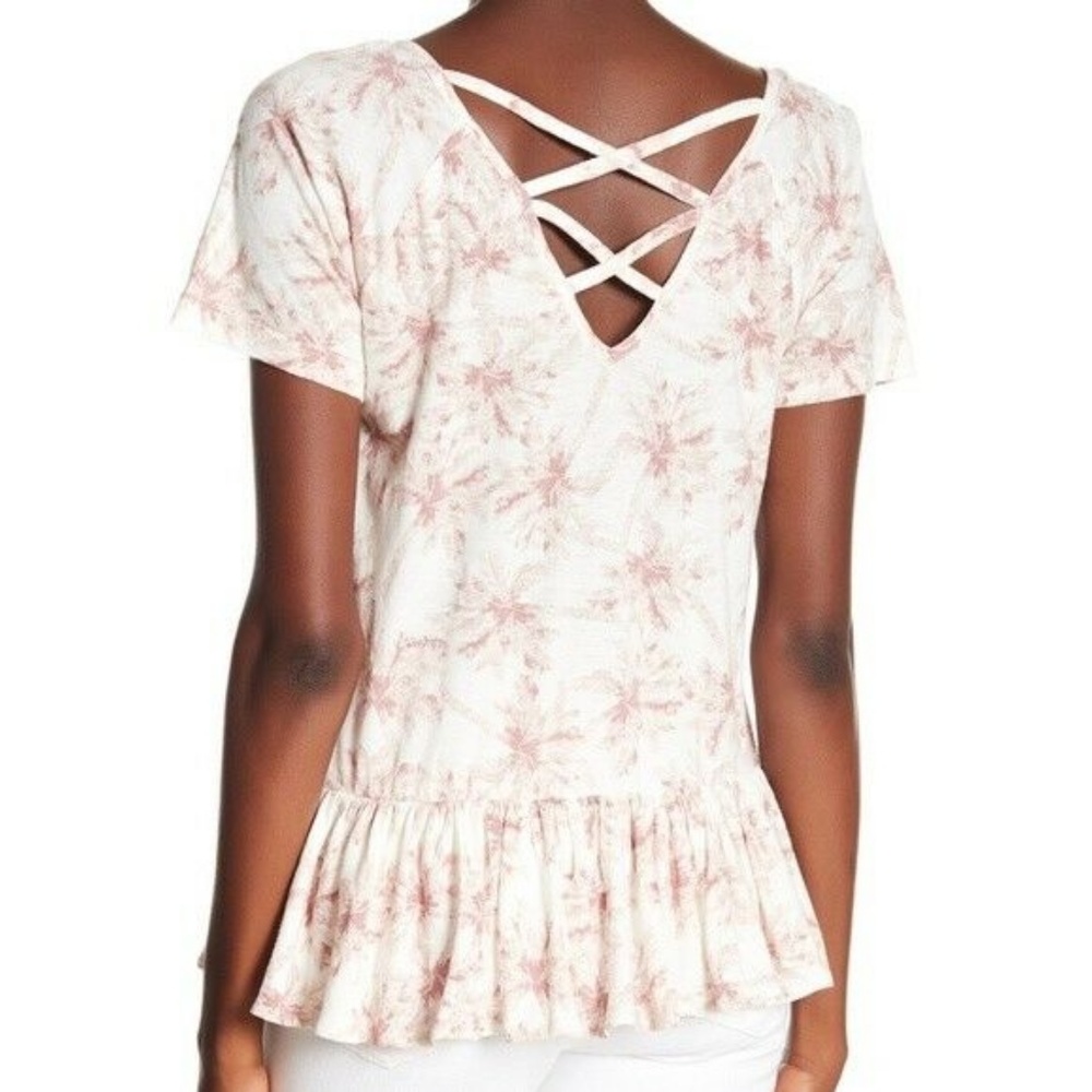 NWOT Lucky Brand palm tree ruffle hem top